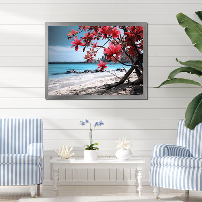 «Ethalind Pink and Turquoise Beach», reproduction sur toile encadrée