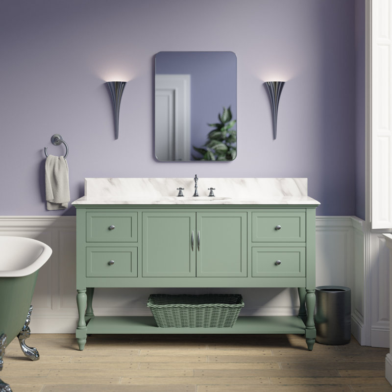 Hampton 60'' Single Bathroom Vanity with Top, Sage Green, Carrara Marble