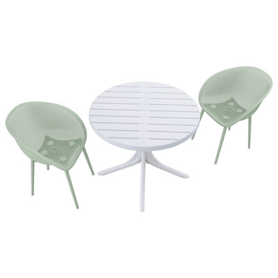 Ensemble bistro 3 pièces moderne et résistant aux intempéries avec table de patio en plastique PP et chaises pour le jardin, le balcon et la cour