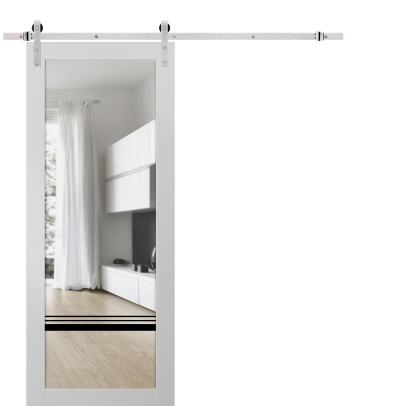 Porte de grange en bois lambrissé sans trousse de quincaillerie d'installation, Soie blanche / chrome, 28 po x 80 po