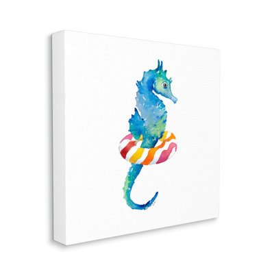 " Blue Ombre Seahorse Red Stripe Ring Float " by Lanie Loreth