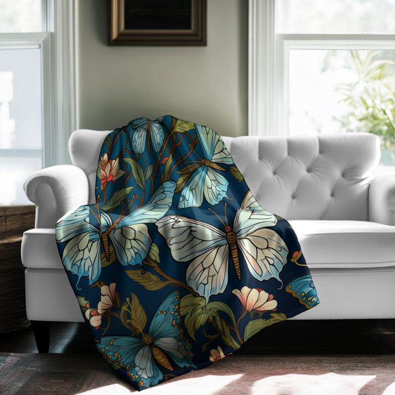 Detailed Butterfly - 1 Piece Premium Sherpa Blanket, Lit simple