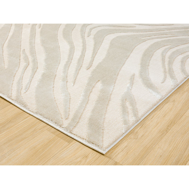 Bezore Modern Indoor Living Room Area Rug Embossed Cut-Shrink Pile with Metallic Sheen Jute Backing Living Room - Bedroom Hallway Carpet Maze Cream 