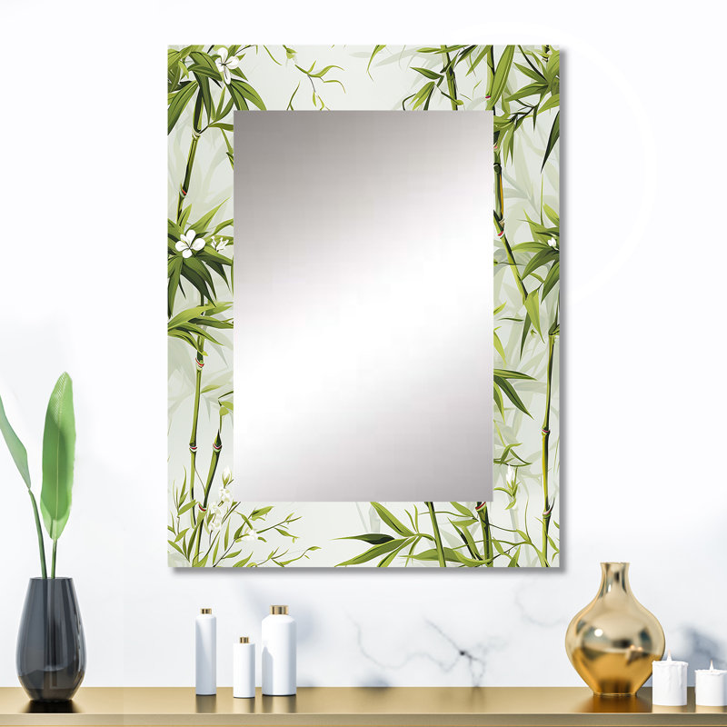 Lauritsen Bamboo Zen Haven - grand miroir oriental, miroir mural décoratif oriental, impression d'art en métal, 32 po x 24 po