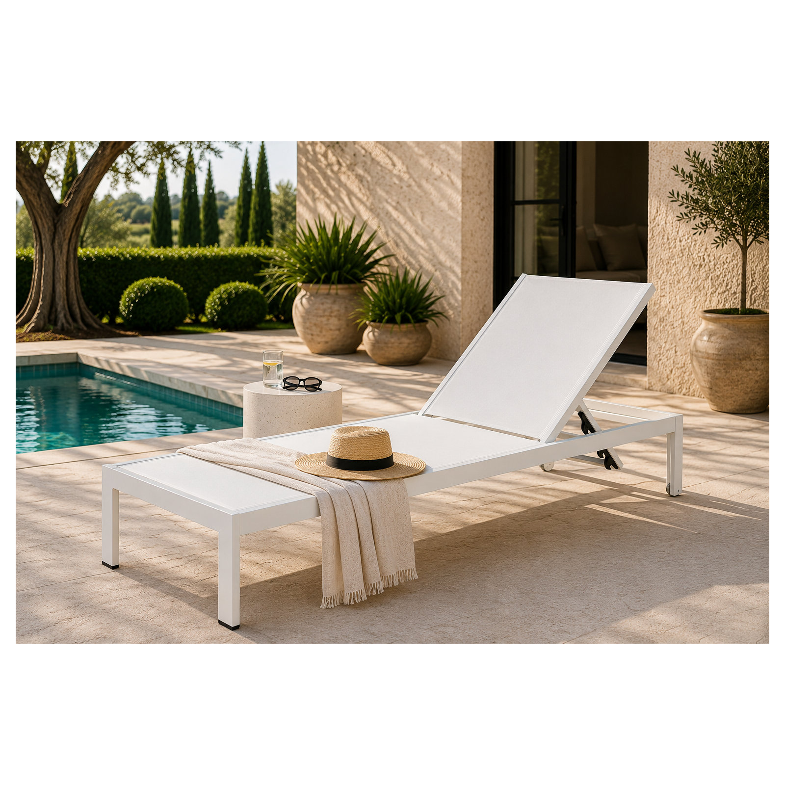 Aynura 76" Long Reclining Single Chaise, White
