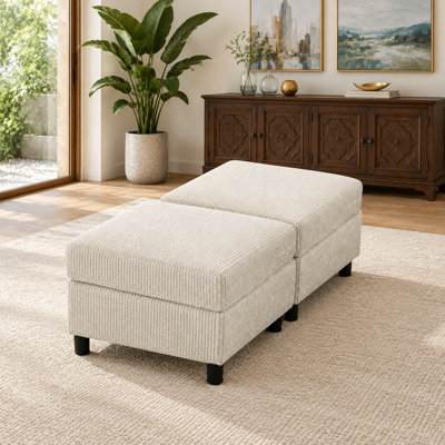 Repose-pieds de rangement moderne en velours côtelé de 24 po de largeur avec compartiment caché, housse lavable et coussin moelleux en mousse