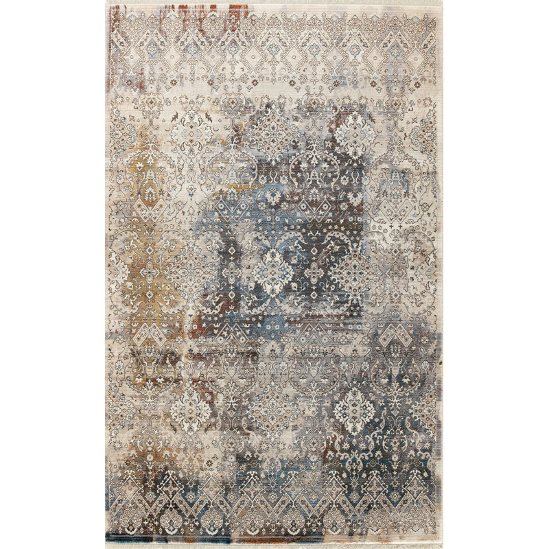Tapis rectangulaire gris en polyester tissé à la machine marocain, Rectangle 3 pi 11 po x 5 pi 11 po