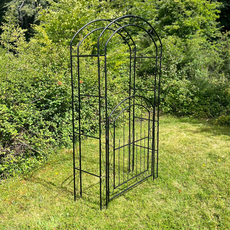 Aeren 116cm W x 44cm D Metal Arbour Gate with Gate in Black