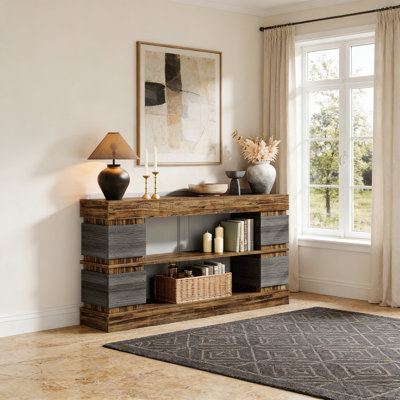 63" Farmhouse Console Table With 3-Tier Storage, Sofa & Hallway Table With Side Compartments