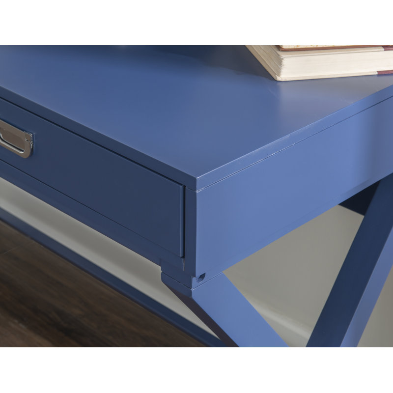 Bureau long Kamie Modern 44 avec tiroir de rangement, Bleu marine