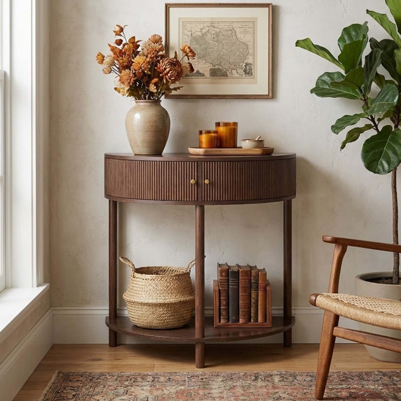 Console moderne avec tiroirs à texture ondulée et tablette inférieure pour le hall d'entrée ou le salon, Brun
