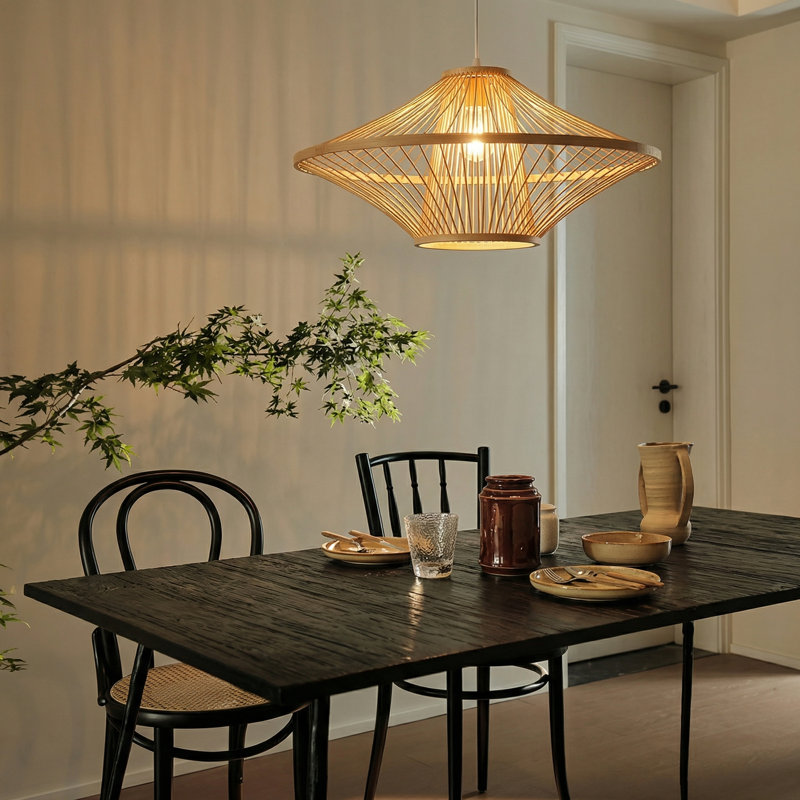 Lustre en bambou, lampe suspendue en bambou, lampe suspendue artisanale asiatique, éclairage de cuisine rétro rétro