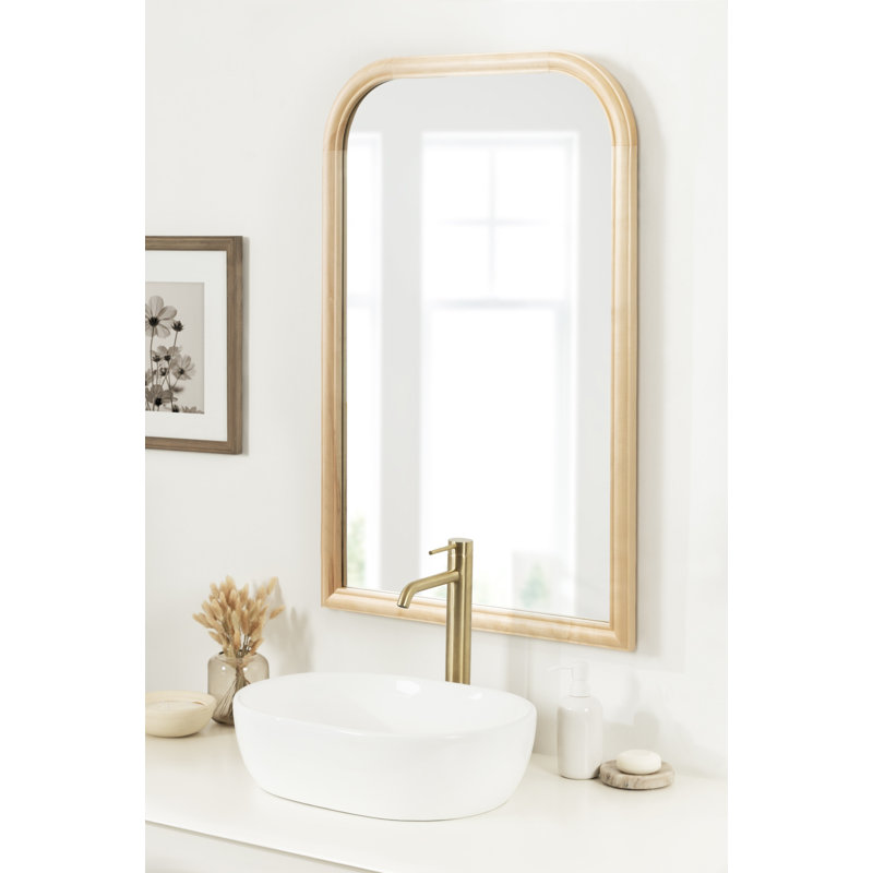 Natural Arched Wooden Wall Mirror 36" x 24"