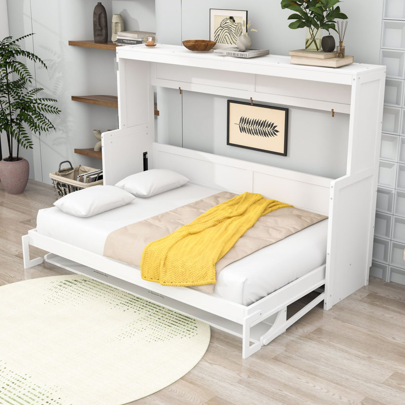 Lit escamotable avec bureau Wissem, Full, Blanc