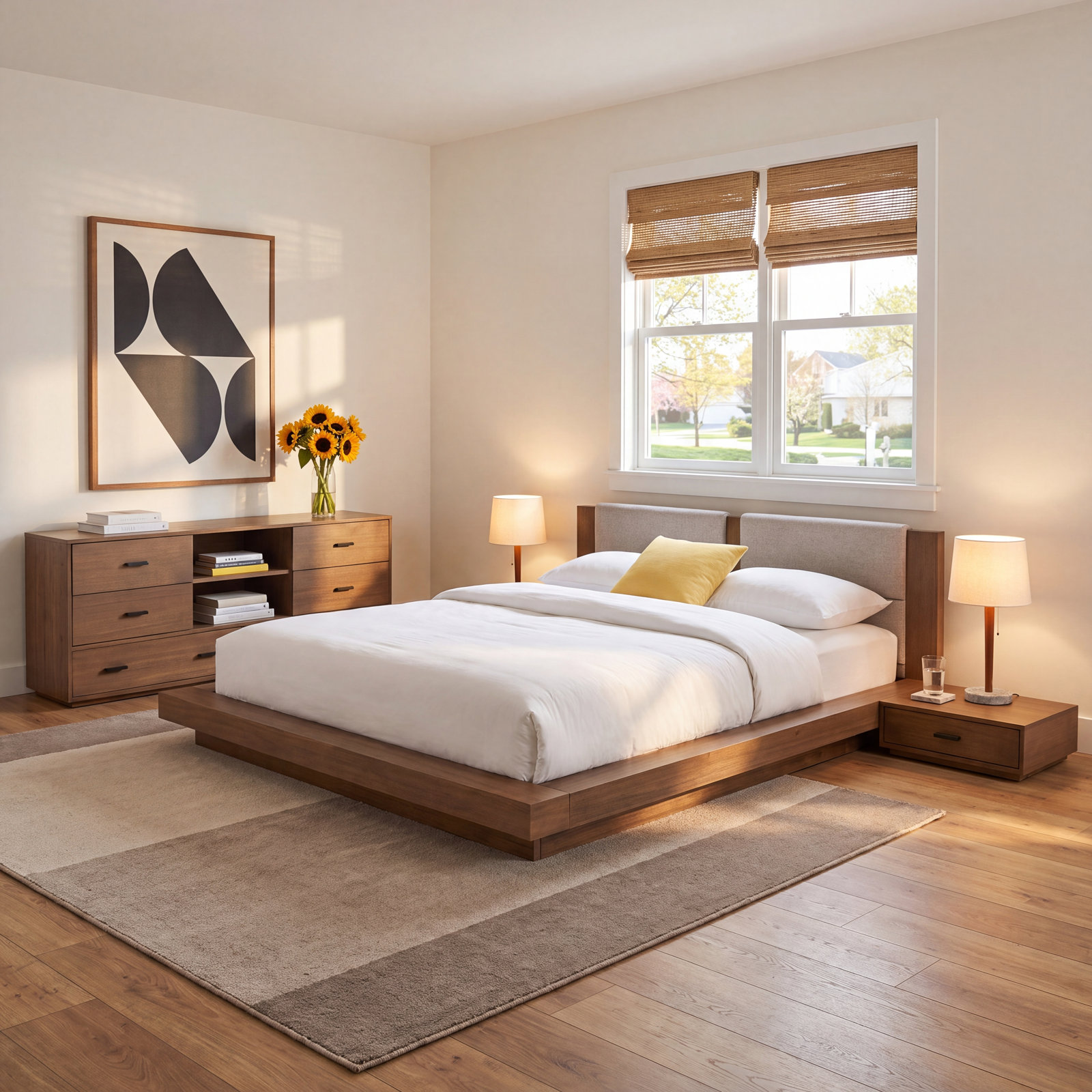 Boushra Bedroom Set, Queen, Light Walnut