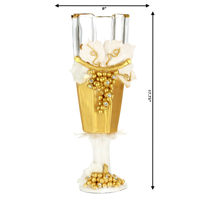 Élégant vase doré - 7 X 16 pouces