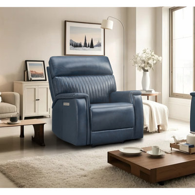 Fauteuil inclinable électrique Liudgardas 39" à trois moteurs, en cuir véritable, position zéro gravité, avec ports USB et USB-C.