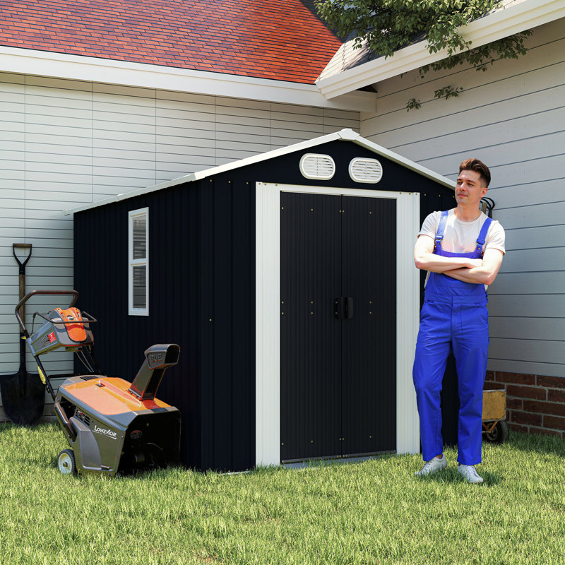 Campcraft 8x6 FT Outdoor Storage Shed, Metal Tool shed & Outdoor Storage with Lockable Doors & Air Vents, for Backyard Garden Patio, Dark Gray