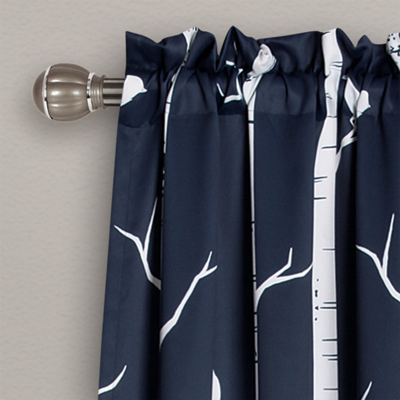 Navy Polyester Room Darkening Bird Print Window Panels
