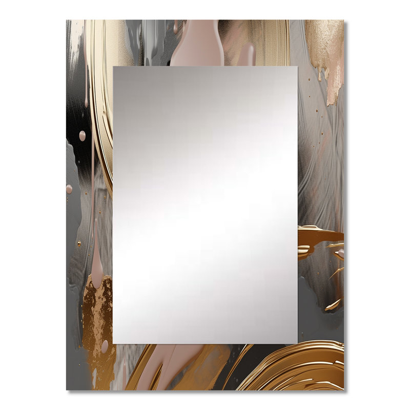 Abstract Golden and pink infinity circles IV - Liquid Ink Unique Wall Mirror, Modern Mirror, Printed Metal Art, 32" x 24"