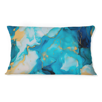 Turquoise, luxe, abstrait, fluide, art, IV - coussin décoratif imprimé abstrait