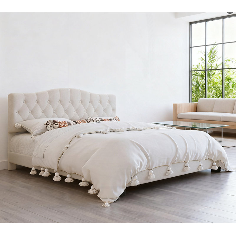 Lit plateforme tapissier avec tête de lit courbée réglable, Grand