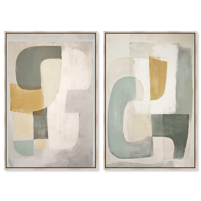 Oliver Gal Sunny Side Magnets Set Abstract - Heavy Gel Top Coat Framed Canvas Art, Cream, 37" H x 25" W