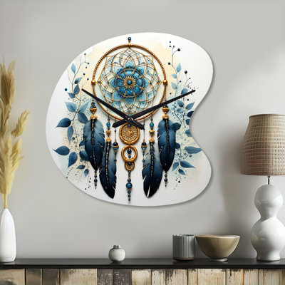 Blue Dream Catcher Minimalist Serenity I - Drop Shape Large Dream Catcher 3D Wall Clock