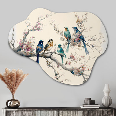 Multicolor Birds On Plum Blossoms Tree I - Bird Cloud Shape Metal Wall Sculpture