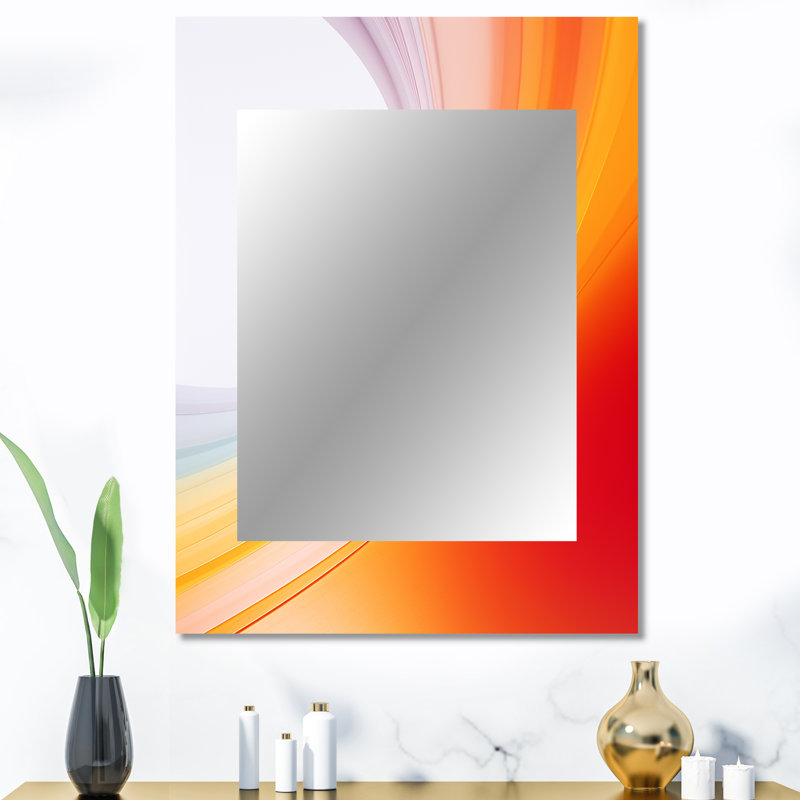 Orange Spectral Slice II - grand miroir mural de formes abstraites, miroir unique moderne, art imprimé en métal