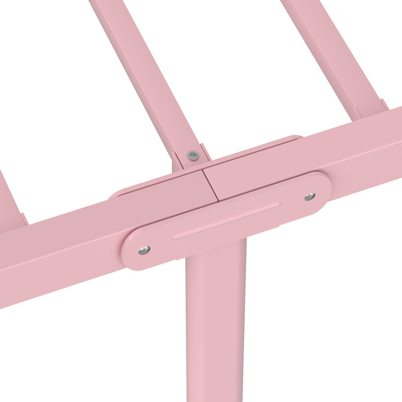 Metal Canopy Platform Bed Frame, Twin Size Four-Poster Canopied Bed, Mattress Foundation With Headboard And Footboard, Pink