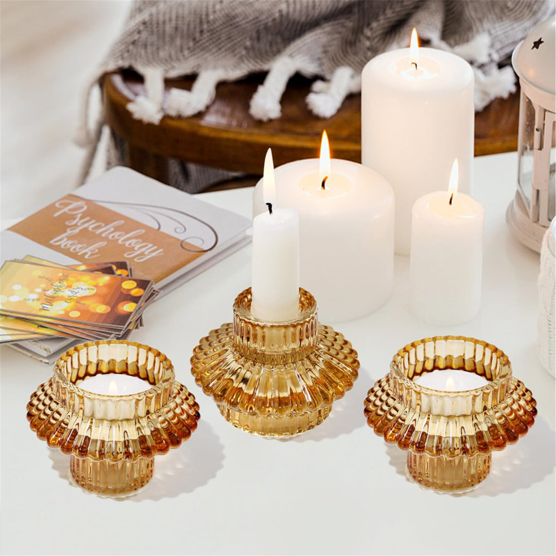 Glass Tealight Holder, Yellow