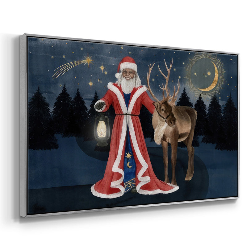 Collection Celestial Christmas, toile tendue avec châssis en A, Papier avec cadre argenté, H 27 po x l 41 po x P 1,5 po