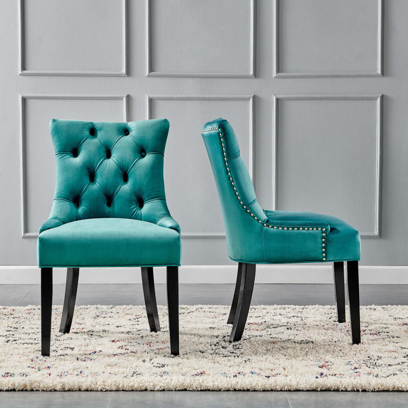 Modway Regent Tufted Performance Velvet Dining Side Chairs, Teal Plainweave