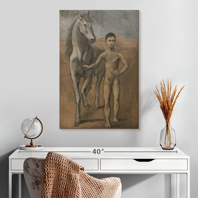 Garçon menant un cheval, H 30 po x l 20 po