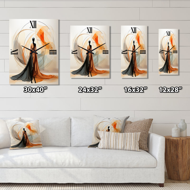 Horloge murale abstraite contemporaine danseuse africaine - femme afro-américaine, H 40 po x l 30 po x P 1 po