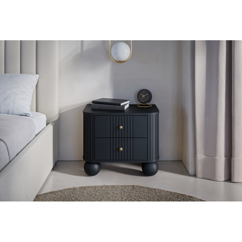Dayzee 56cm W Manufactured Wood Bedside Table, Black, Black, Black/Gold