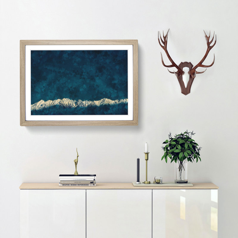 Light on the Mountain Top - Picture Frame Photograph Print, 24cm H x 33cm W x 2cm D, Oak Framed