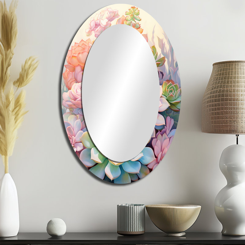 Miroir mural ovale vert succulent succulent vert - rose, 36 po x 24 po