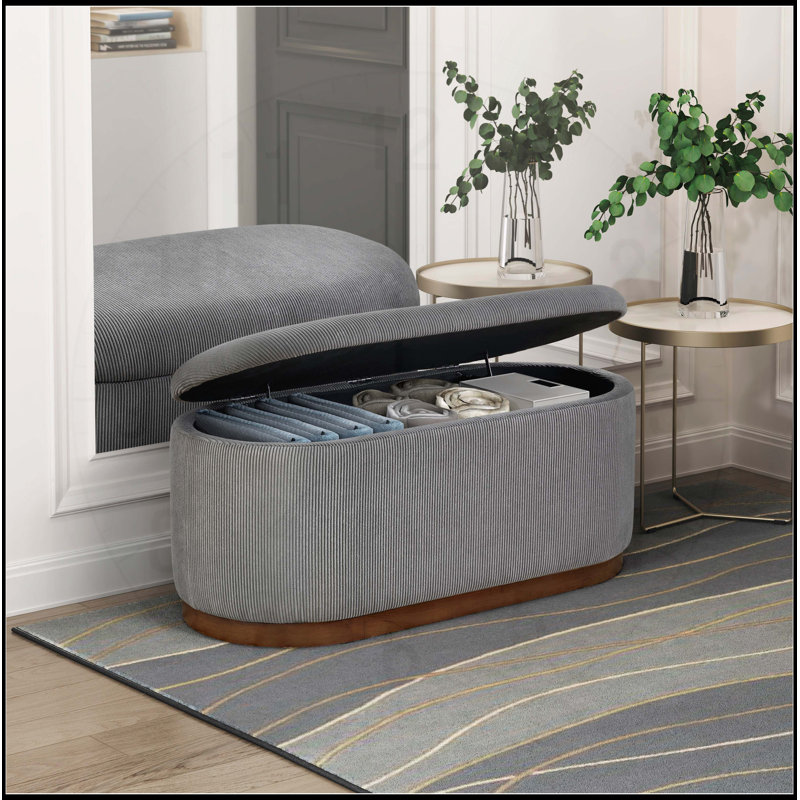 Versatile Storage Bench with Stylish Corduroy Upholstery for  Enhancement, Grey