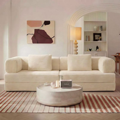 Convertible Floor Sofa Bed With Pillow Back Support, Armrests, Comfy Futon Couch Sleeper, Modular Sectional Loveseat, Corduroy Fabric, Beige
