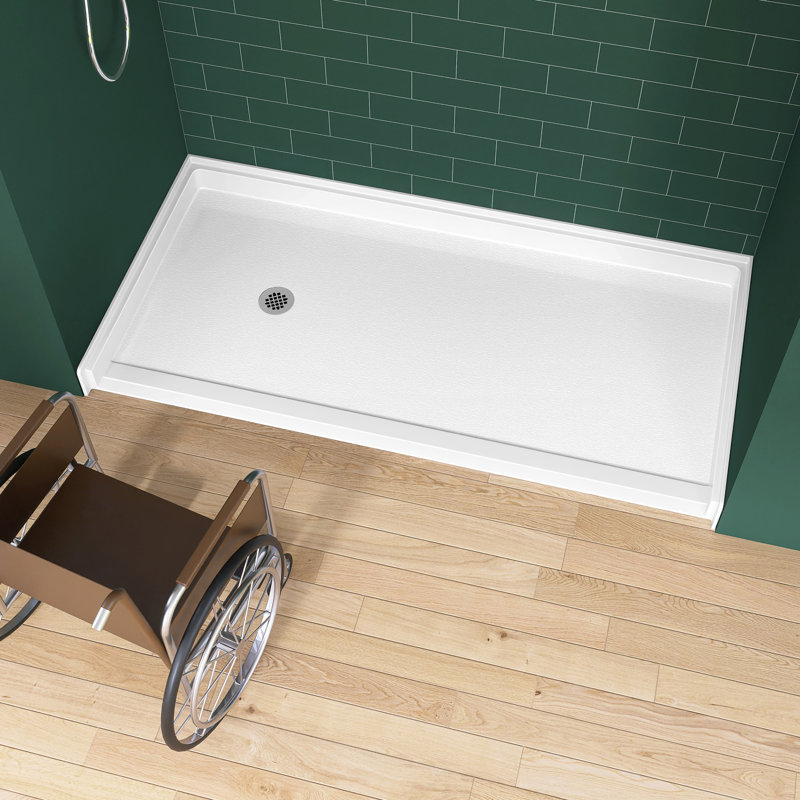 72" L x 36" W ADA Friendly Shower Pan Single Low Threshold Shower Base with Left Drain, Acrylic Slip-Resistant Shower Pan and Base, Glossy White Shower Tray with Drain Assembly, Integrated 3-Sided Tile Flange Shower Base for 3-Wall Alcove Installation