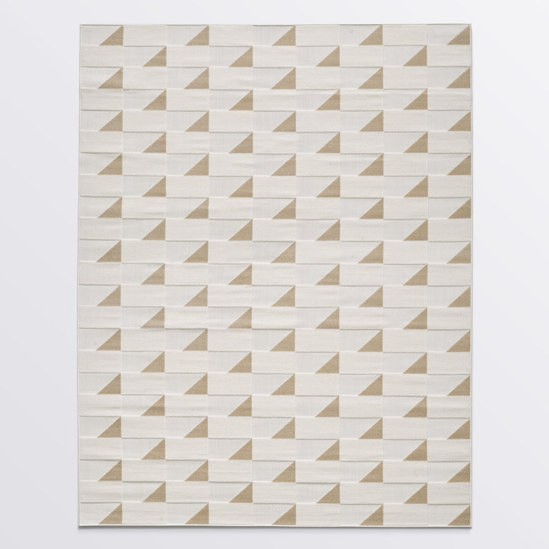 Turkish Unfaded Plaid Indoor Outdoor High-Low Pile Area Rug in Beige/Cream for Patios, Deck, Porch Or Entryway