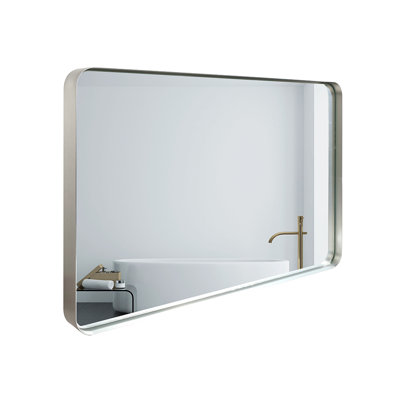 Miroir de coin rectangulaire arrondi argenté brossé 36 po x 30 po pour cadre de salle de bain Miroir de salle de bain mural