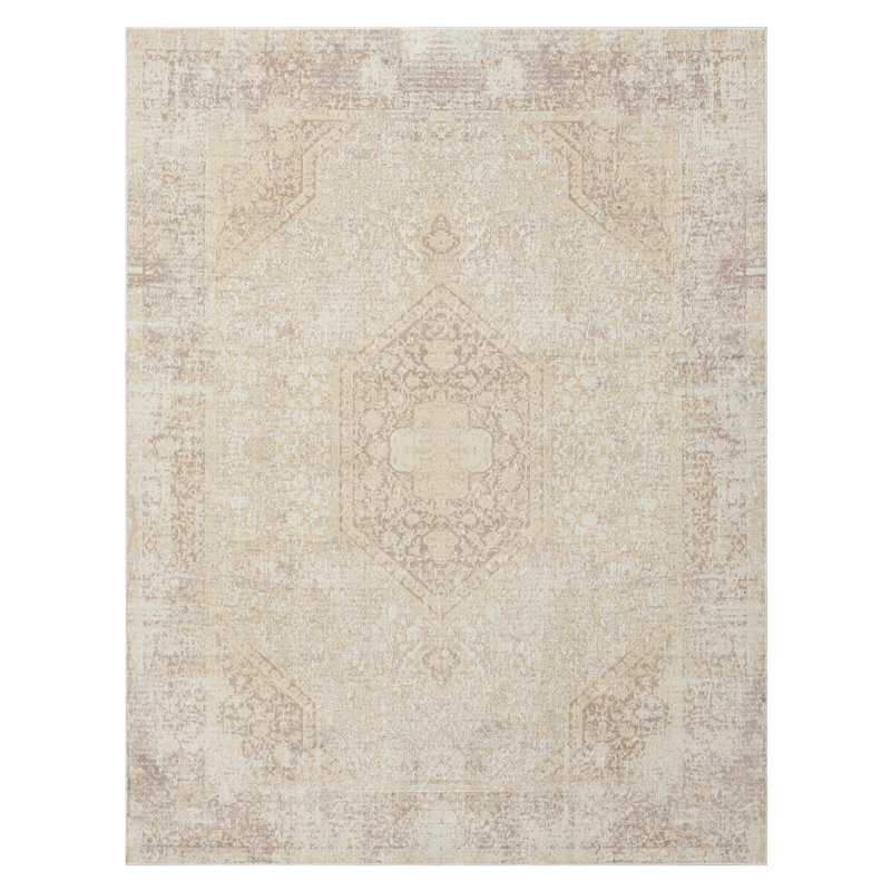 Machine Washable Traditional Oriental Beige/Ivory Waterproof Rug, Rectangle 2'8" x 3'10"