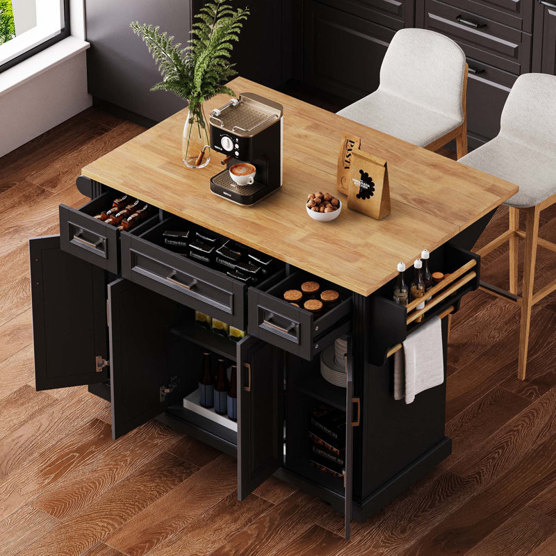 Grand îlot de cuisine avec abattant en bois d'hévéa - Fancy & Rustic, Noir