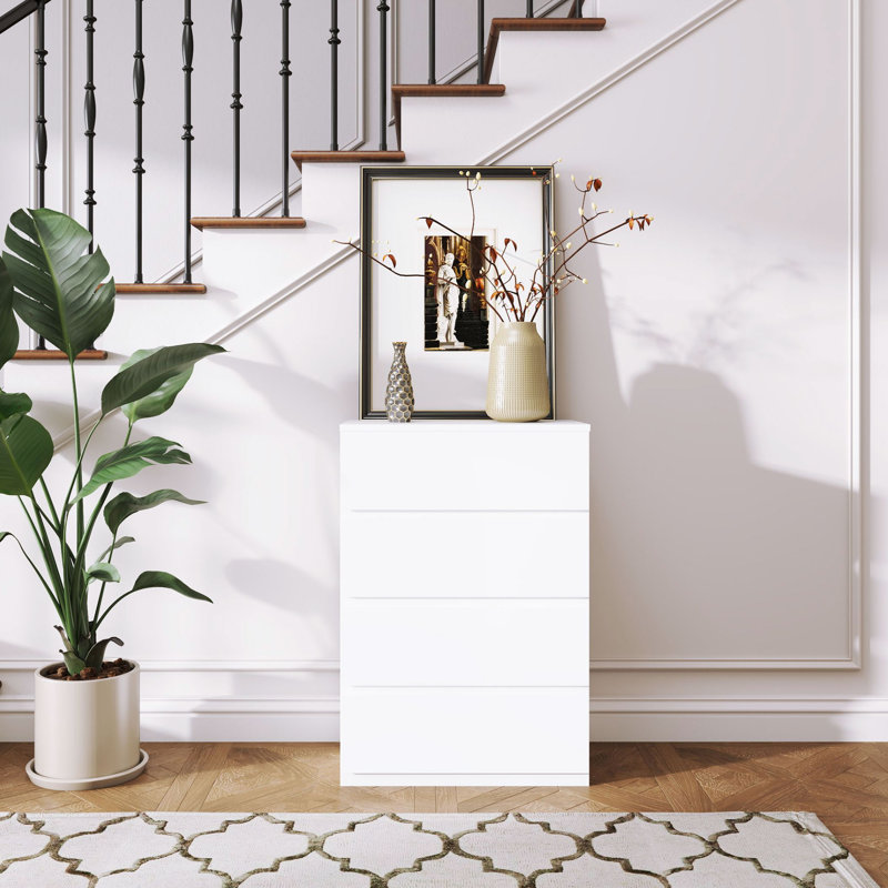 Commode de chambre à coucher, commode à 4 tiroirs pour chambre à coucher, Blanc
