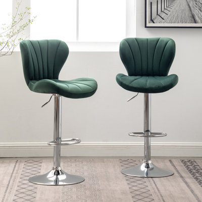 Upholstered Swivel In , Of 2 With A Comfortable Seat And Adjustable Height Base - Contemporary Seat, Velvet Fabric Upholstery, 360° & Feature