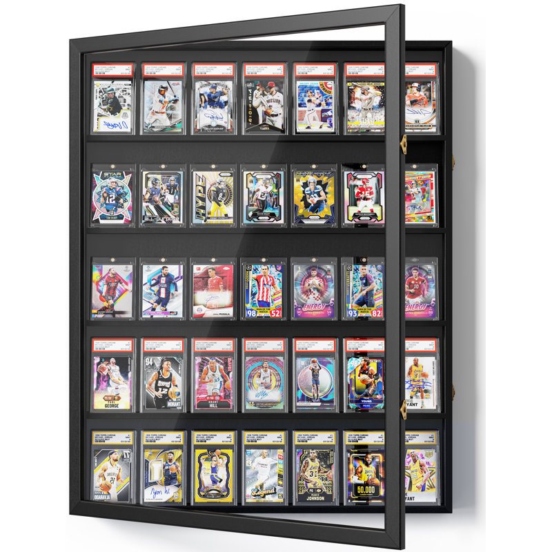 Emfogo 35 Graded Sports Card Display Case With Uv Protection Lockable Wall Frame  Cabinet For Baseball Football Basketball Hockey Trading Card-black Finish &  Reviews | Wayfair