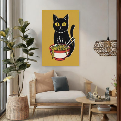 Black Cat Ramen Contemporary Cat Wall Art